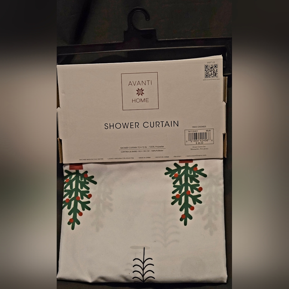 Avanti Home Tree Gnome Holiday Shower Curtain 72x72" NEW!